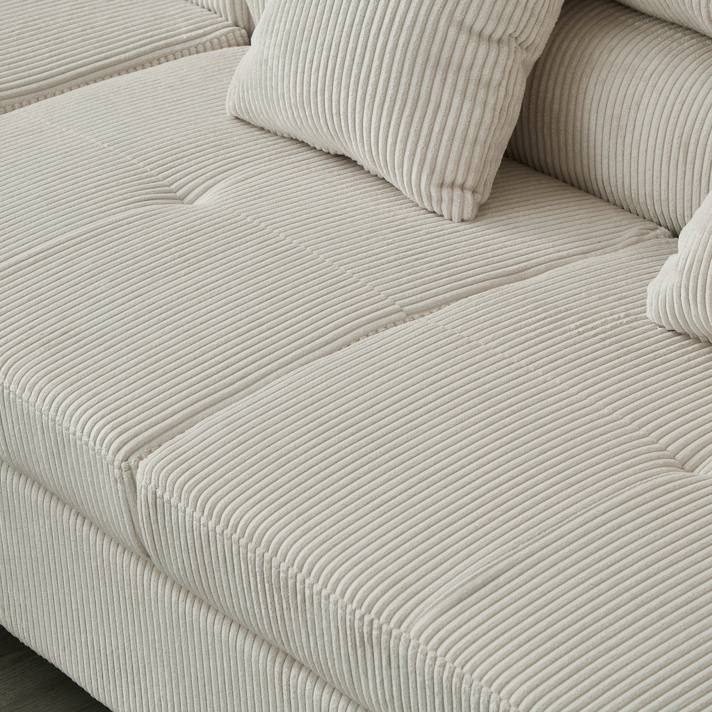 104.3'' Pull Out Sofa Bed with Storage Left Chaise Sofa Bed Corduroy Velvet Upholstery Beige