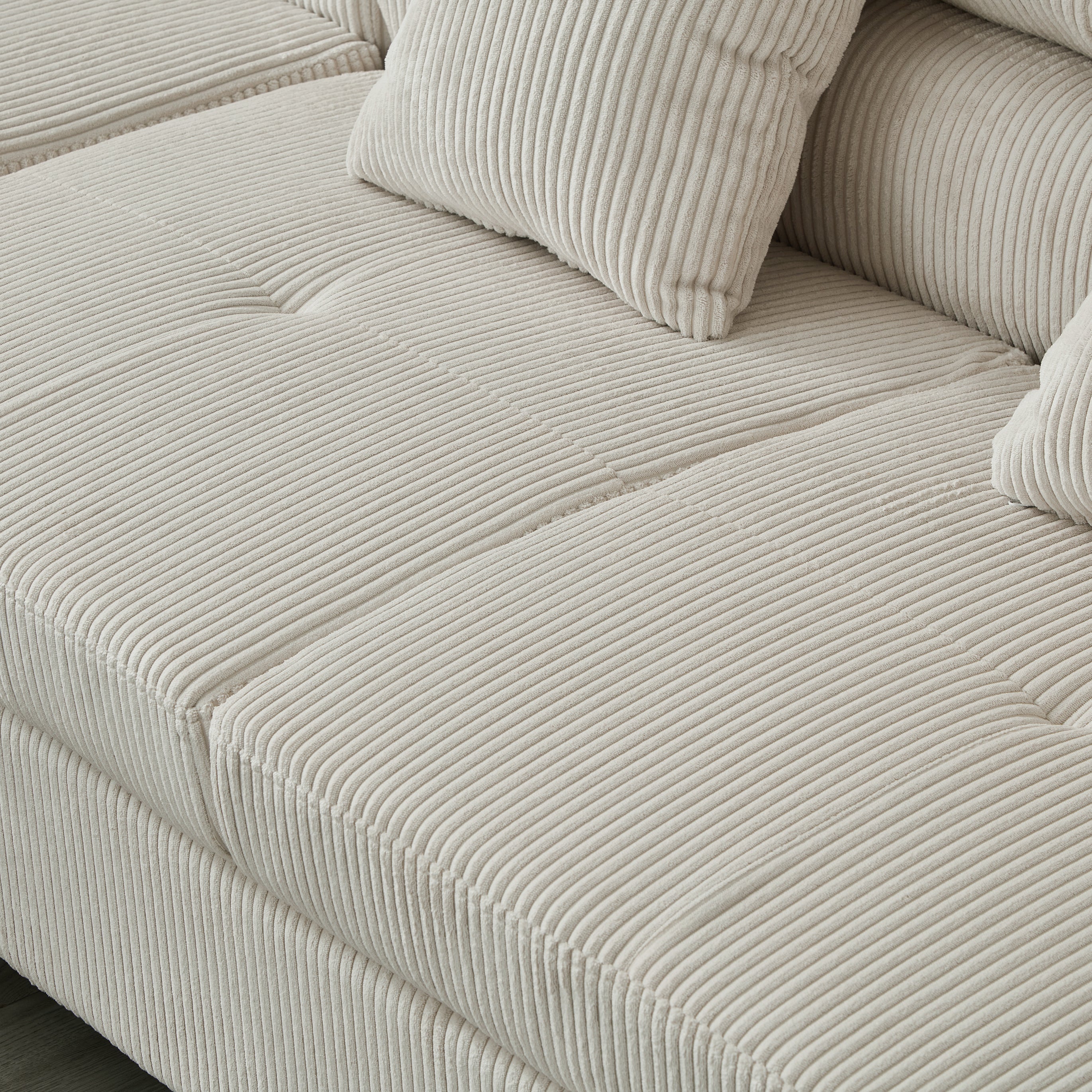 104.3'' Pull Out Sofa Bed with Storage Left Chaise Sofa Bed Corduroy Velvet Upholstery Beige