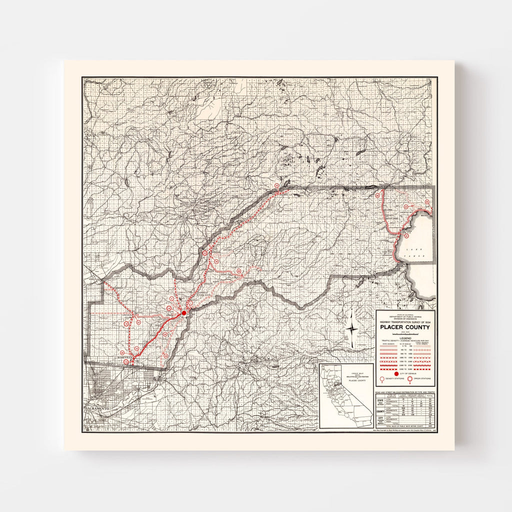 Vintage Map of Placer County, California 1935