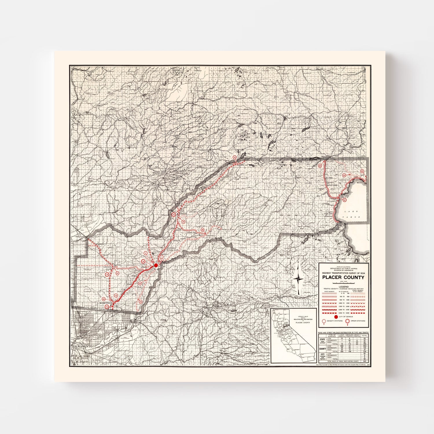Vintage Map of Placer County, California 1935