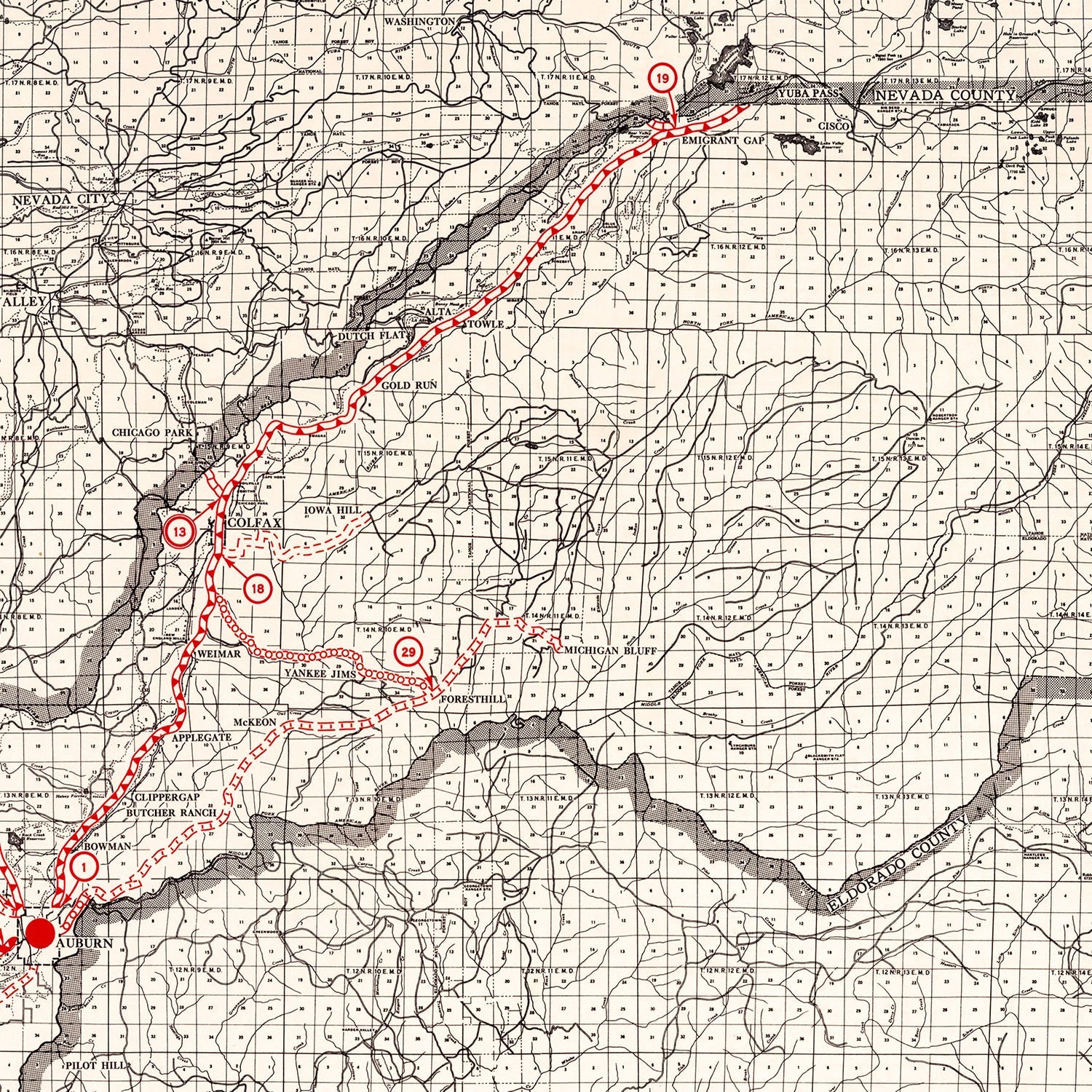 Vintage Map of Placer County, California 1935