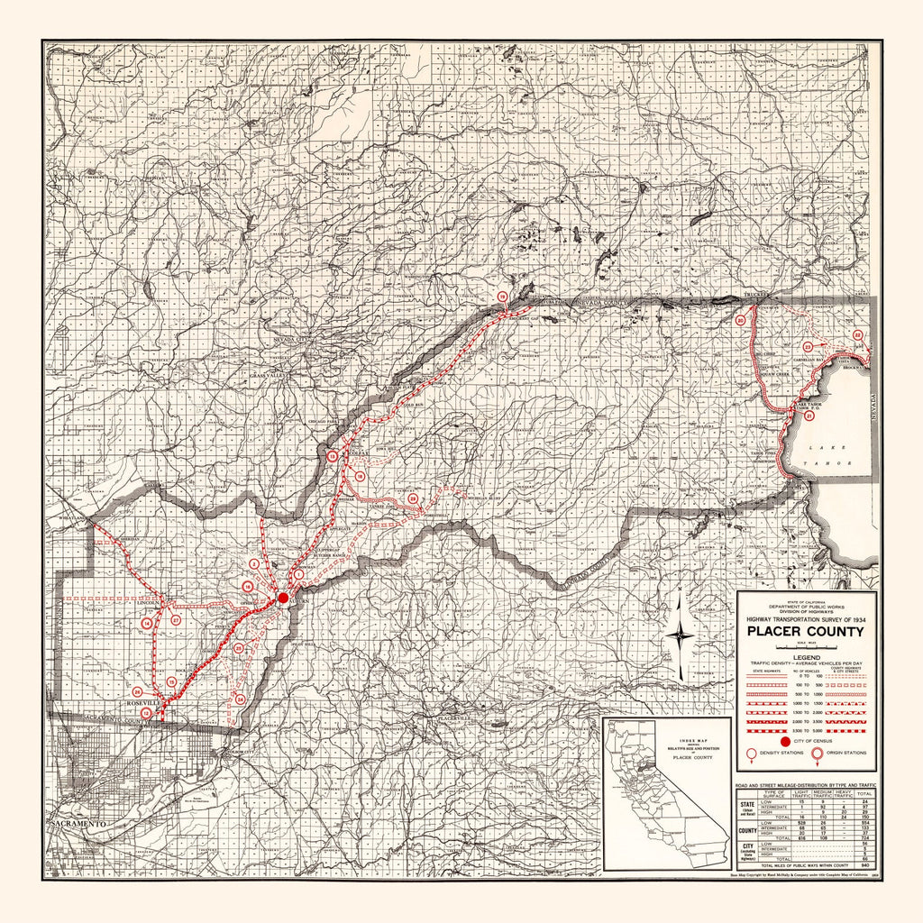 Vintage Map of Placer County, California 1935