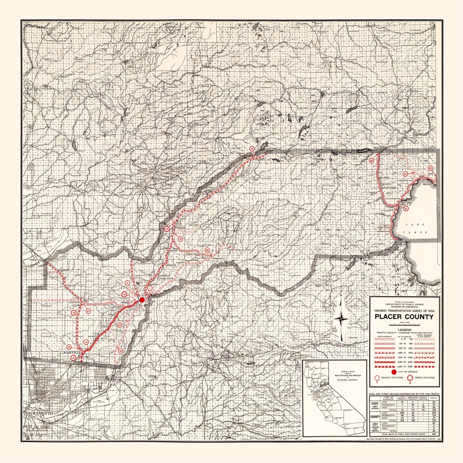 Vintage Map of Placer County, California 1935