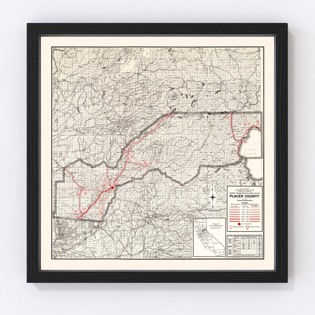 Vintage Map of Placer County, California 1935