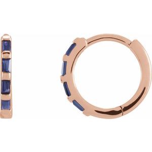 14K Rose Gold Natural Blue Sapphire Huggie Earrings