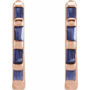 14K Rose Gold Natural Blue Sapphire Huggie Earrings – image 2