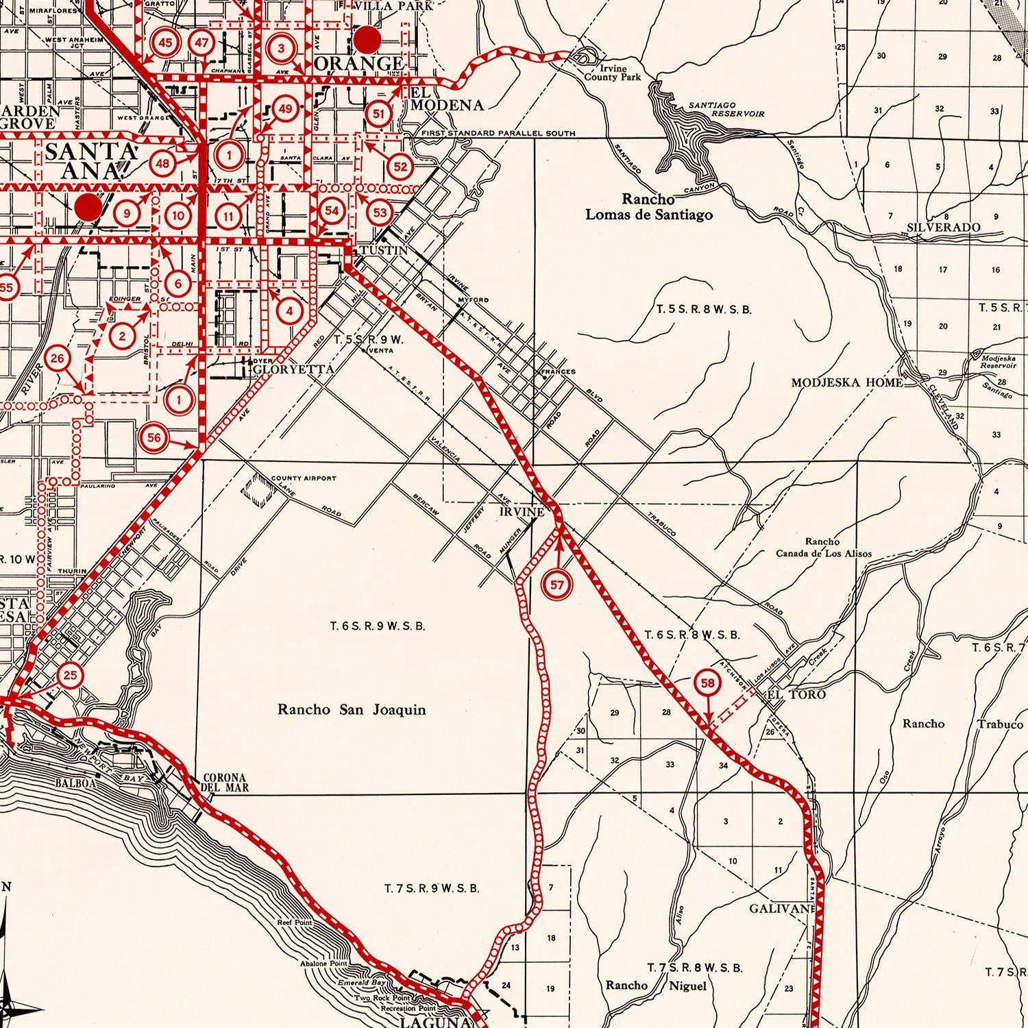 Vintage Map of Orange County, California 1935