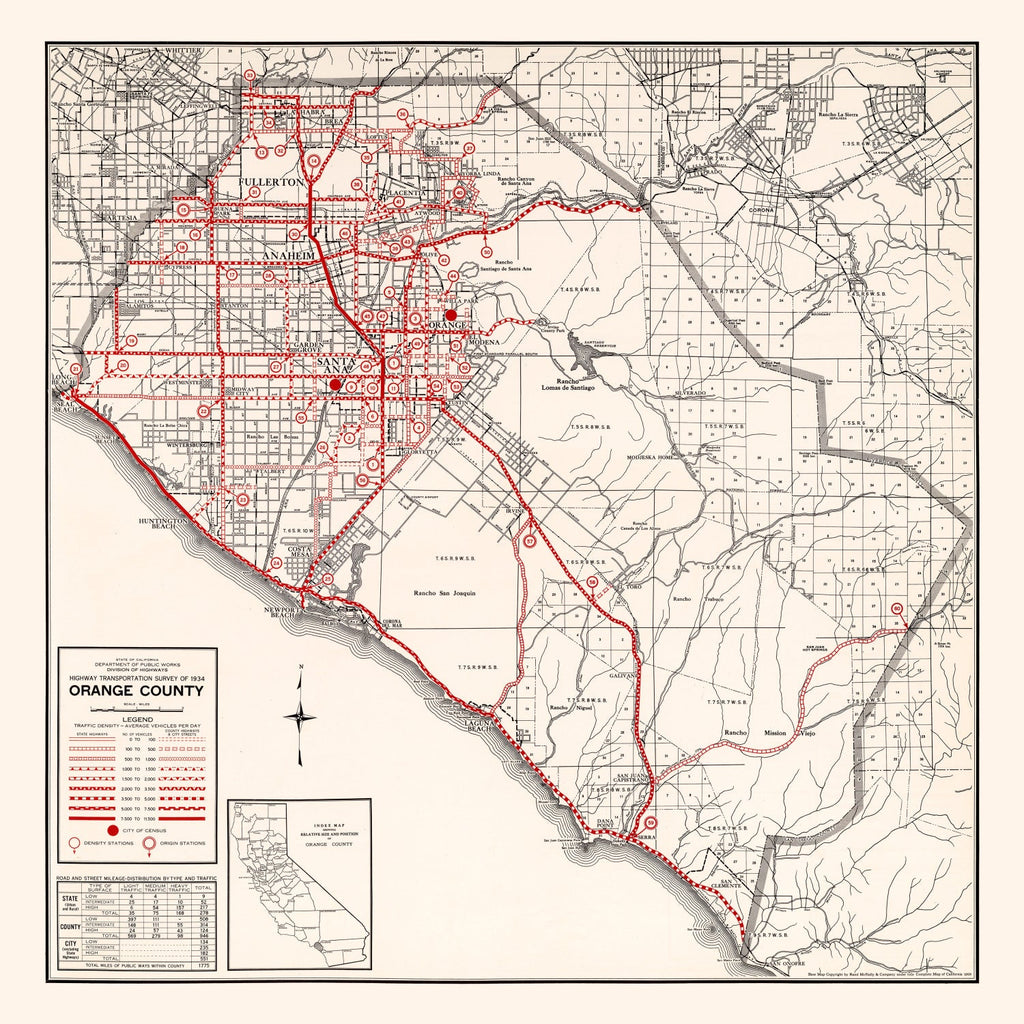 Vintage Map of Orange County, California 1935