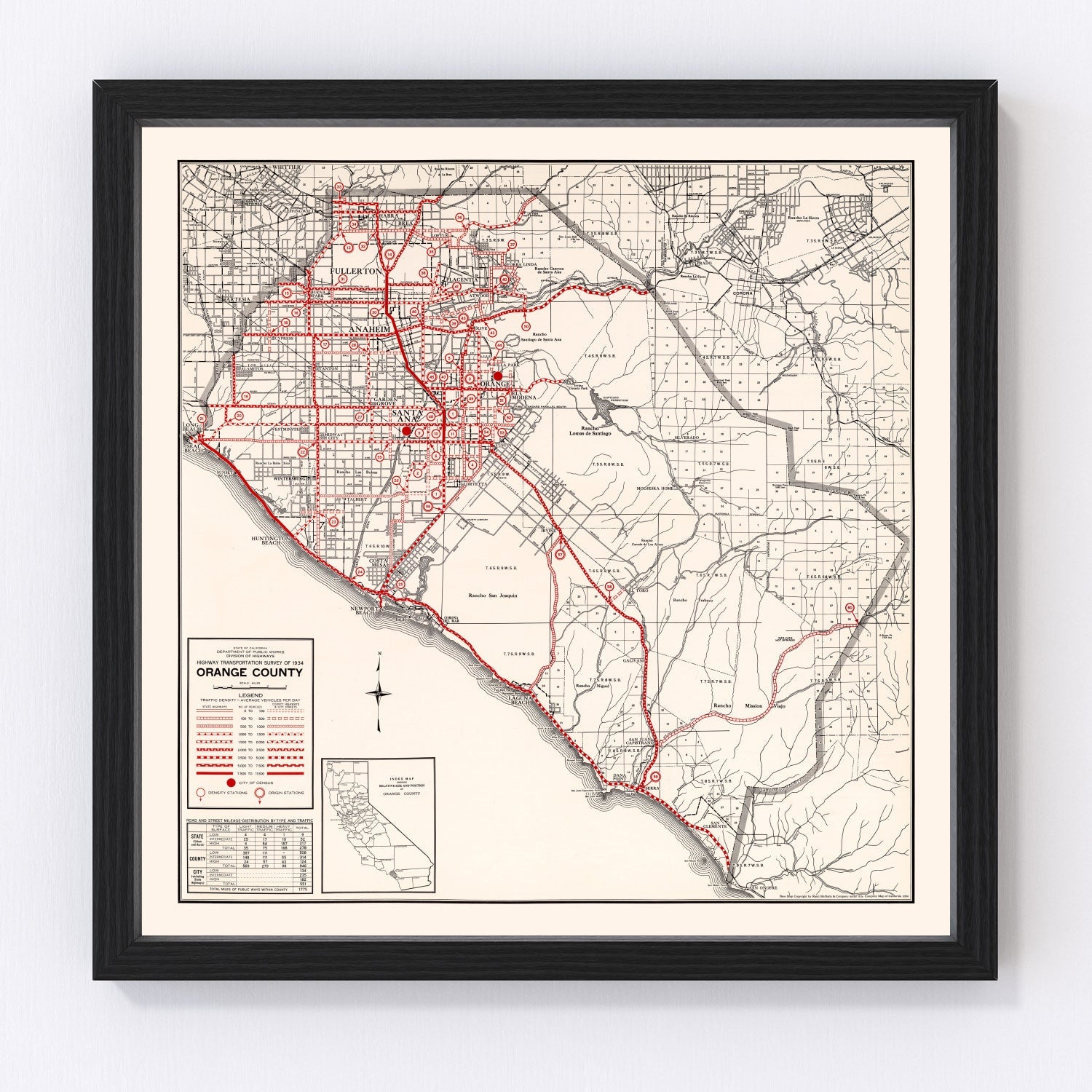 Vintage Map of Orange County, California 1935