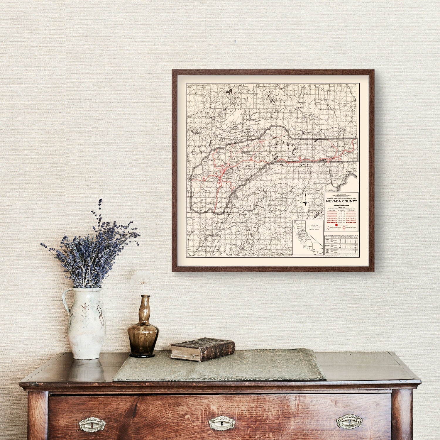 Vintage Map of Nevada County, California 1935