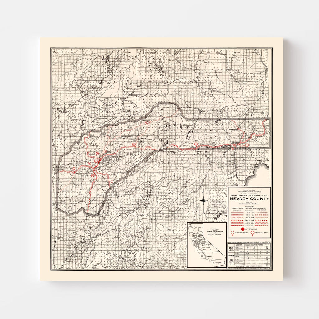 Vintage Map of Nevada County, California 1935