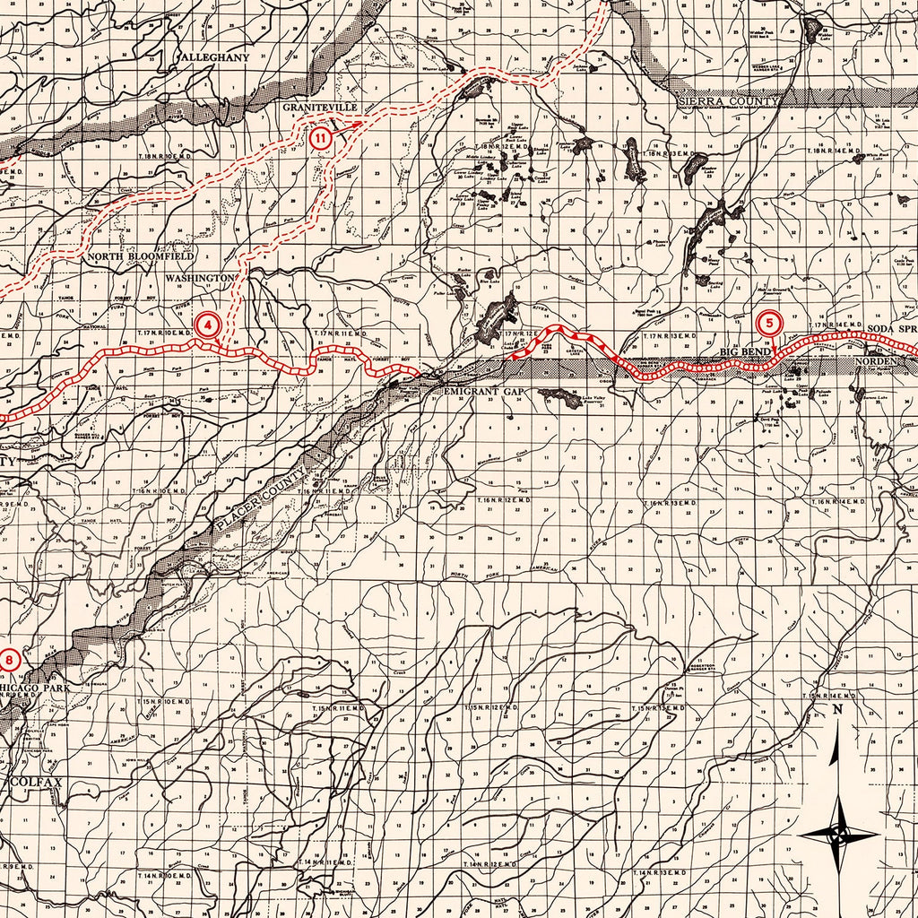 Vintage Map of Nevada County, California 1935