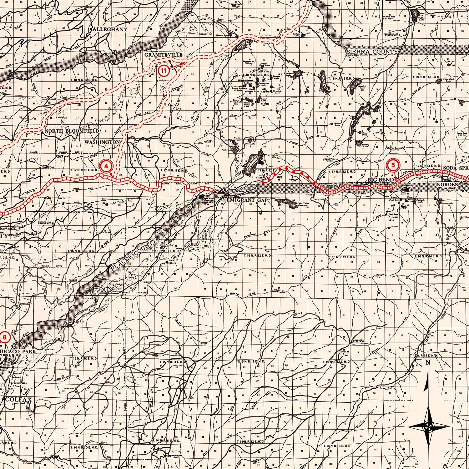 Vintage Map of Nevada County, California 1935