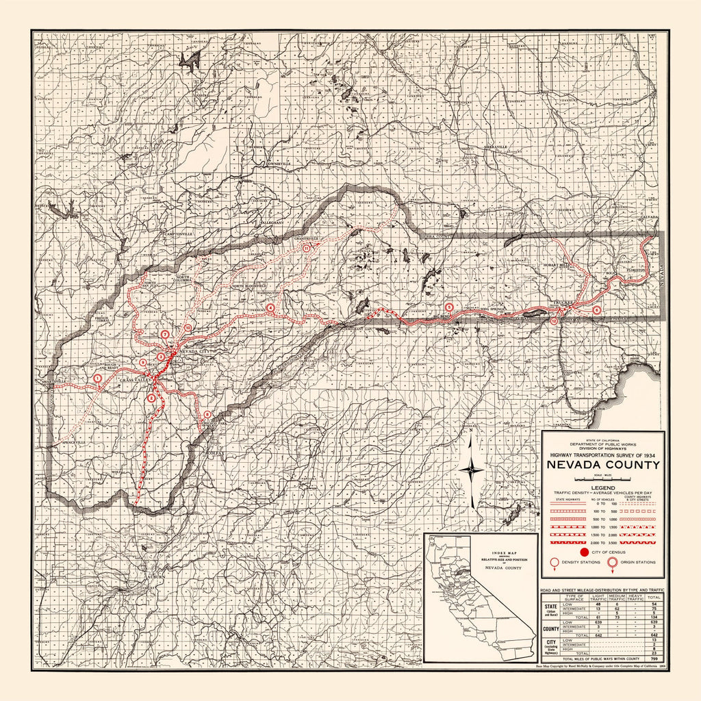 Vintage Map of Nevada County, California 1935
