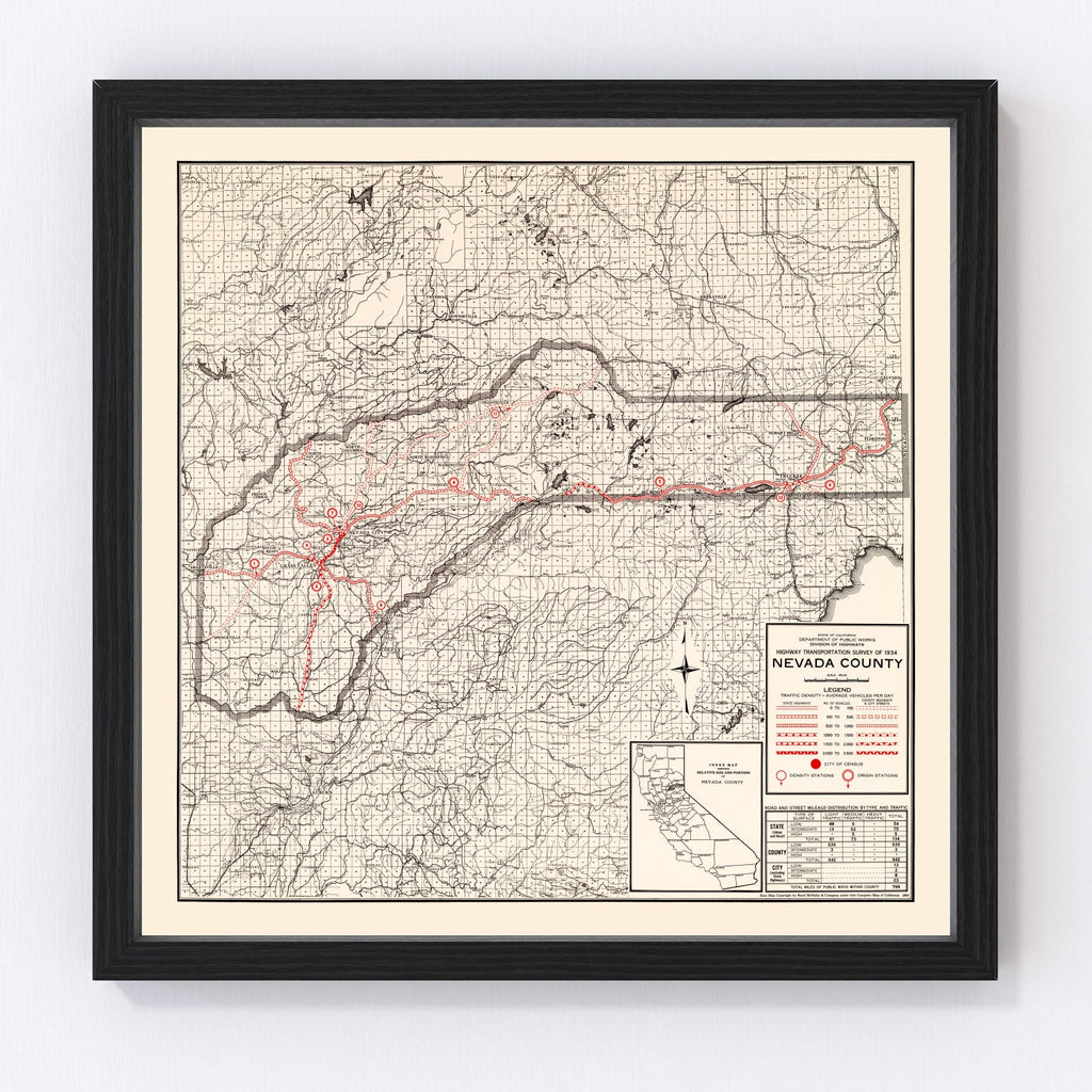 Vintage Map of Nevada County, California 1935