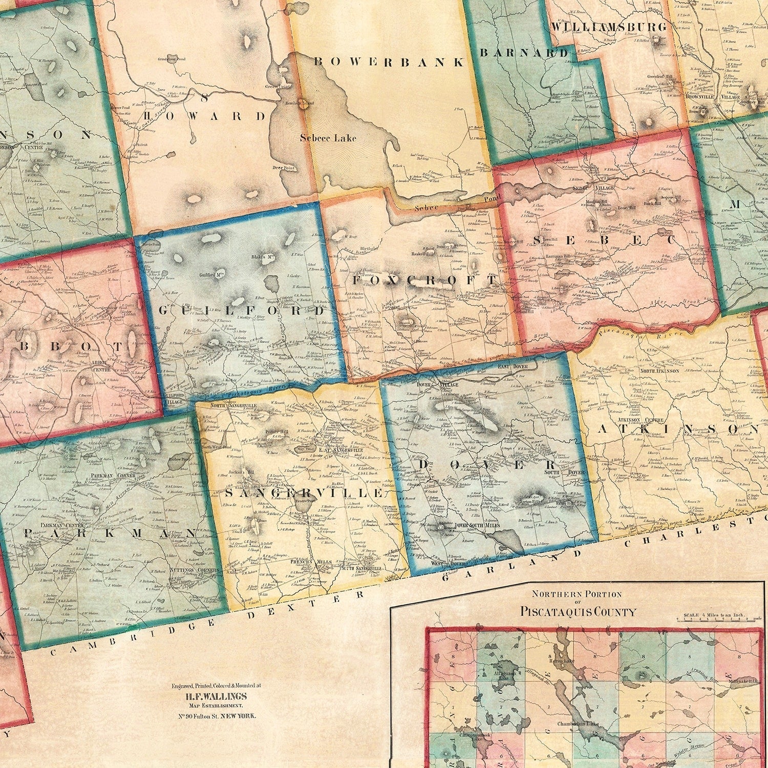Vintage Map of Piscataquis County, Maine 1858