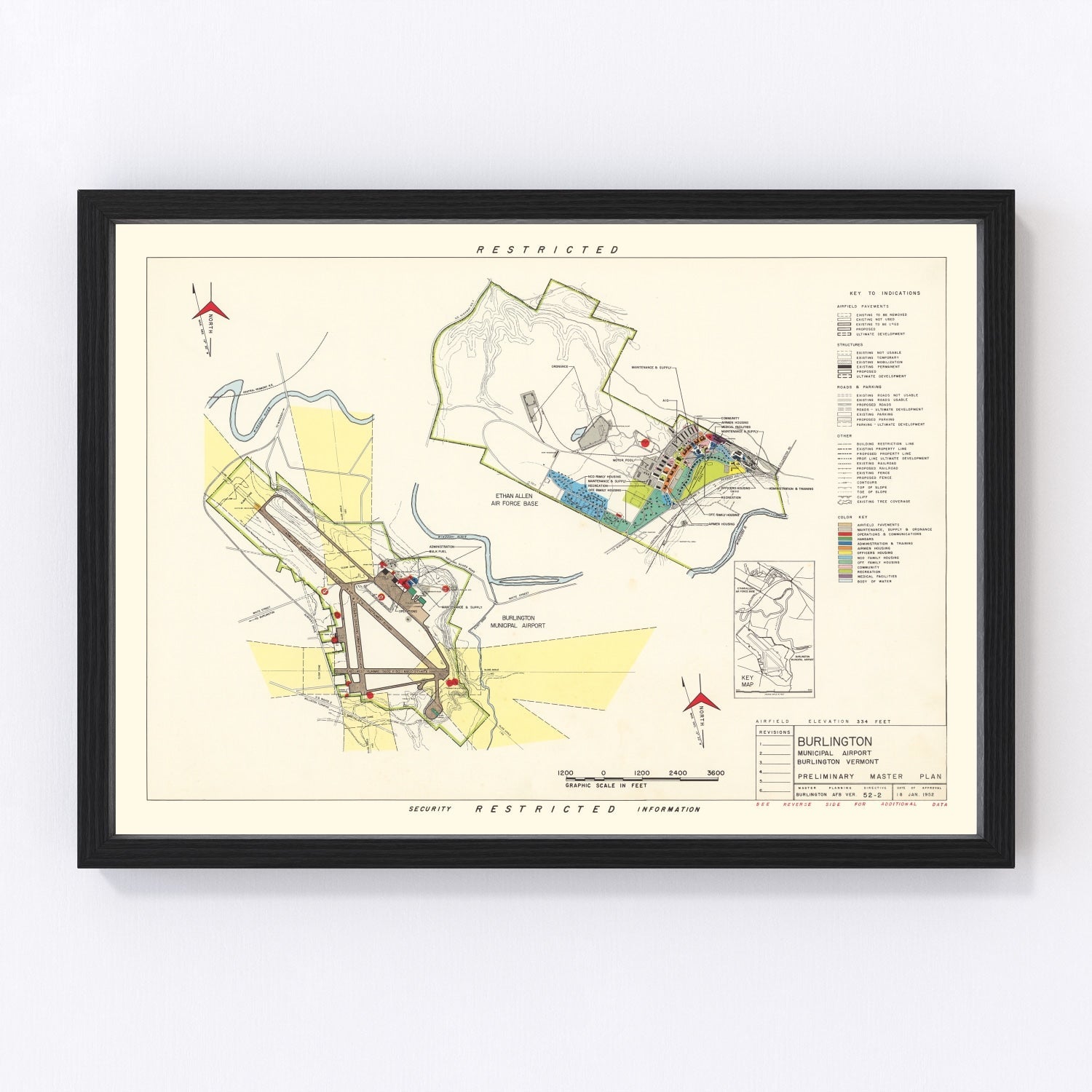 Vintage Map of Burlington Municipal Airport, 1952