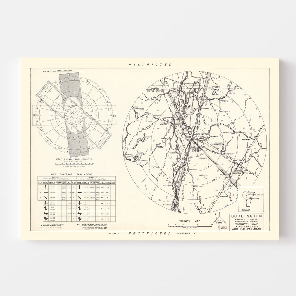 Vintage Map of the Burlington Municipal Airport Vicinity, 1952