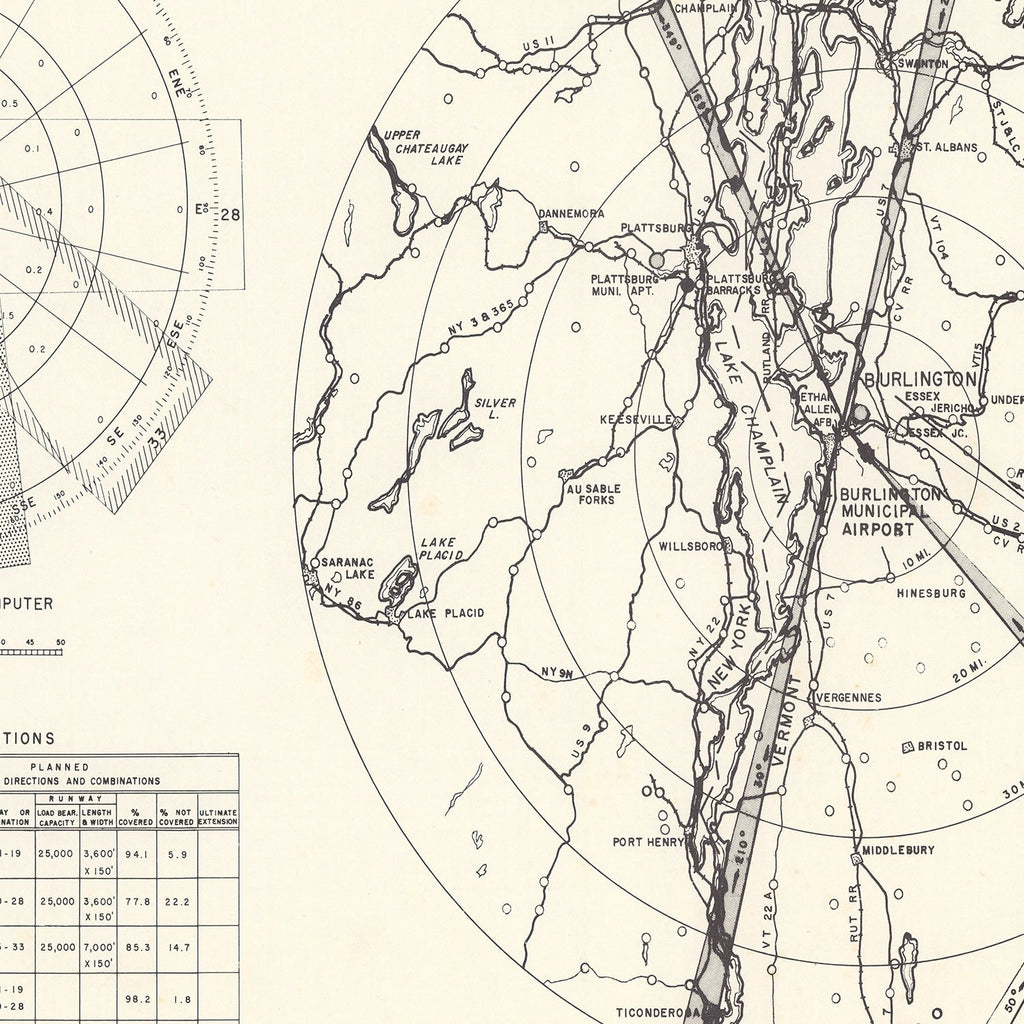 Vintage Map of the Burlington Municipal Airport Vicinity, 1952
