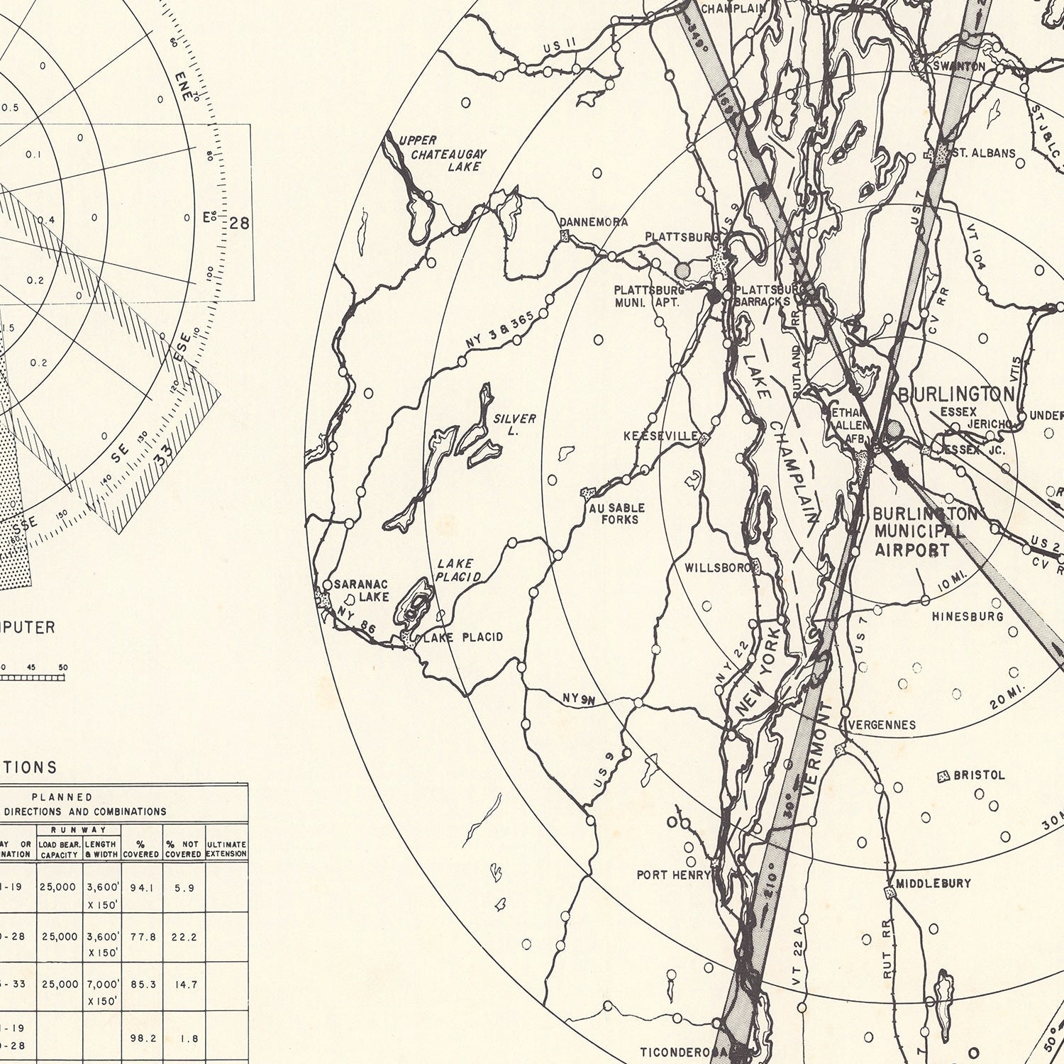 Vintage Map of the Burlington Municipal Airport Vicinity, 1952