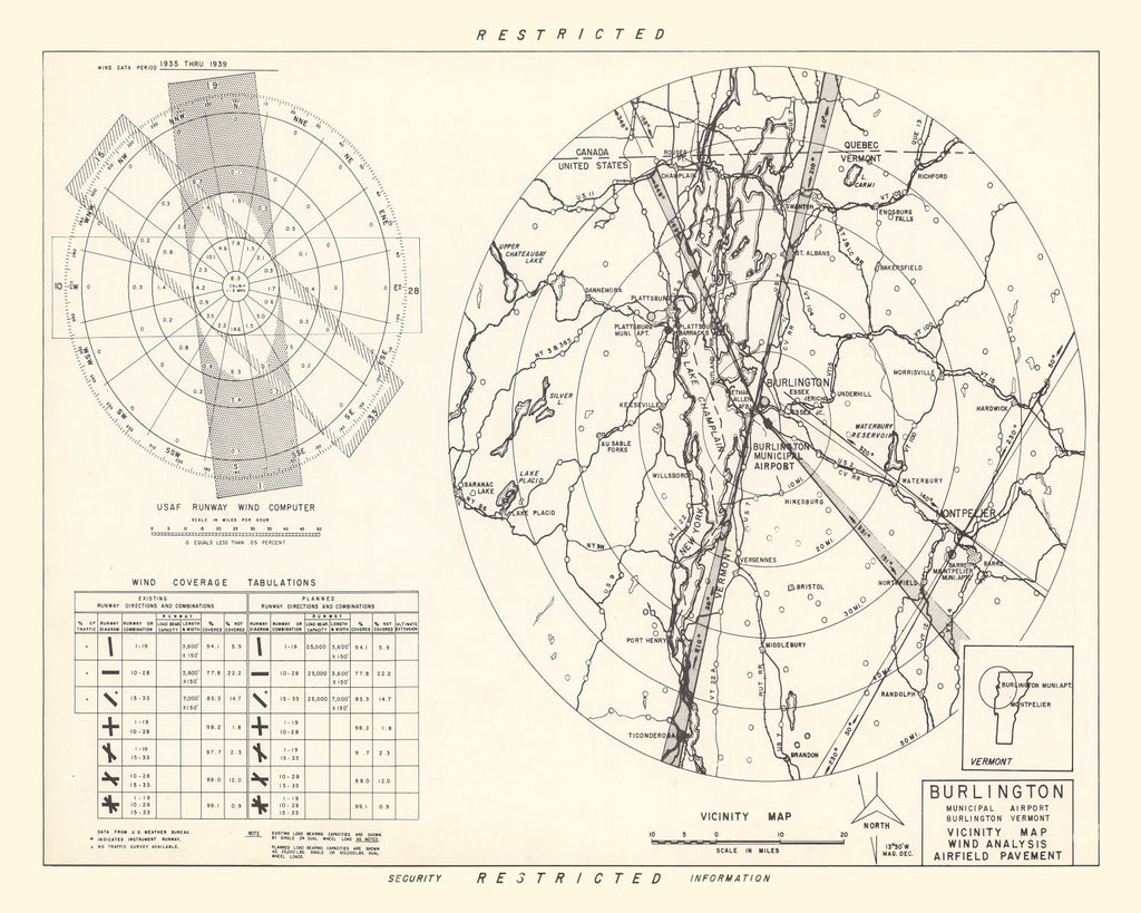 Vintage Map of the Burlington Municipal Airport Vicinity, 1952