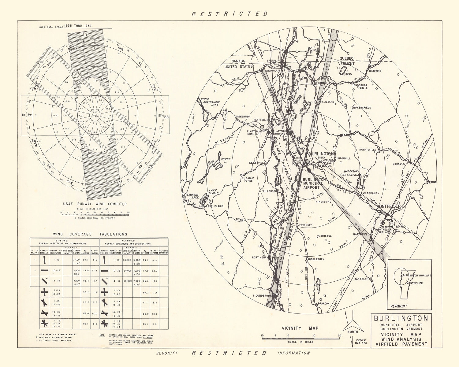 Vintage Map of the Burlington Municipal Airport Vicinity, 1952