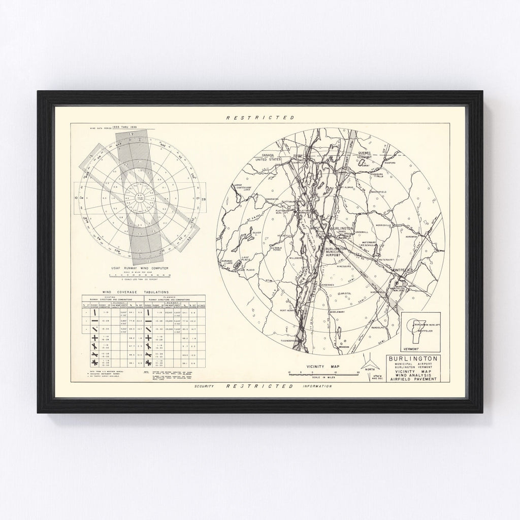 Vintage Map of the Burlington Municipal Airport Vicinity, 1952