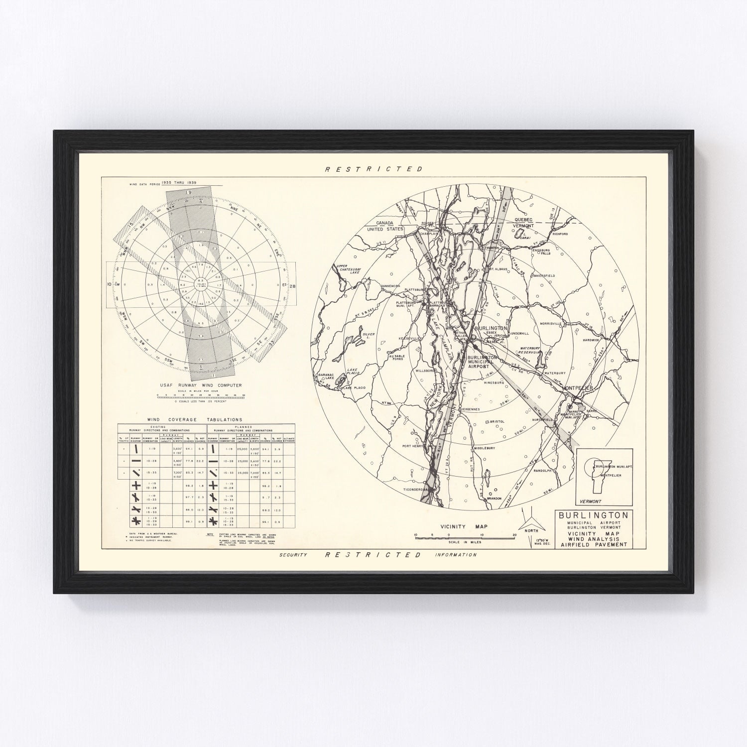 Vintage Map of the Burlington Municipal Airport Vicinity, 1952