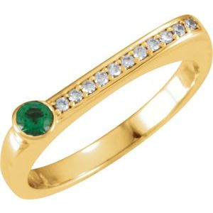 14K Yellow Gold Natural Emerald & .08 CTW Natural Diamond Stackable Ring