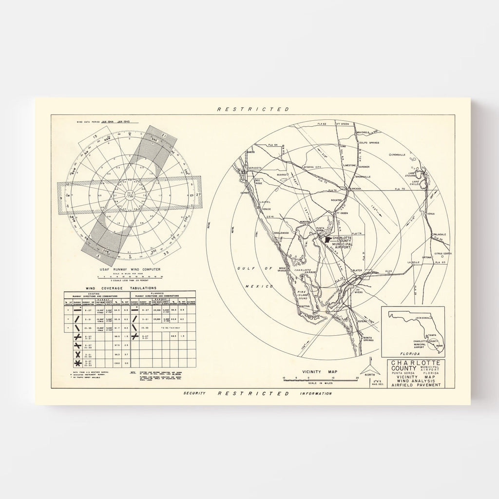 Vintage Map of the Charlotte County Municipal Airport Florida Vicinity, 1952