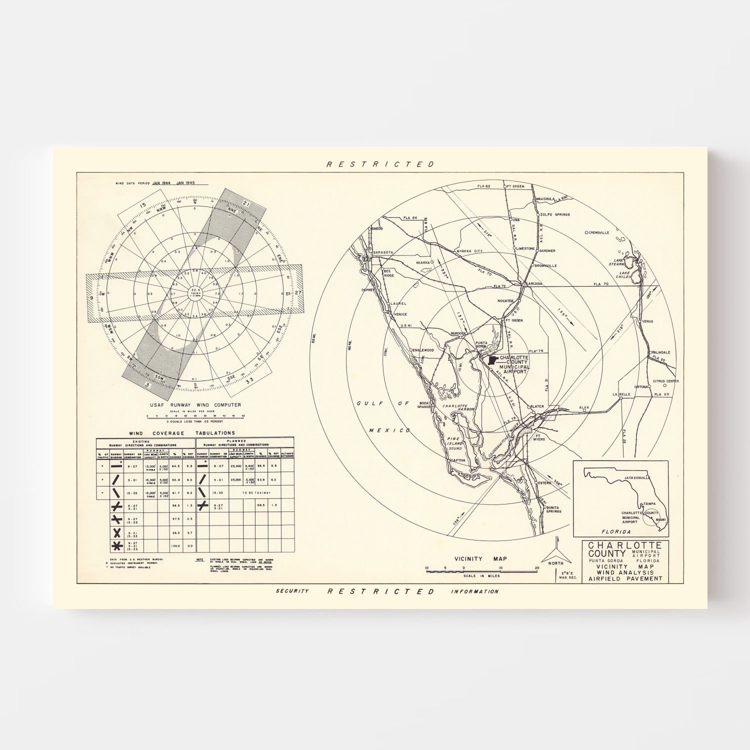 Vintage Map of the Charlotte County Municipal Airport Florida Vicinity, 1952