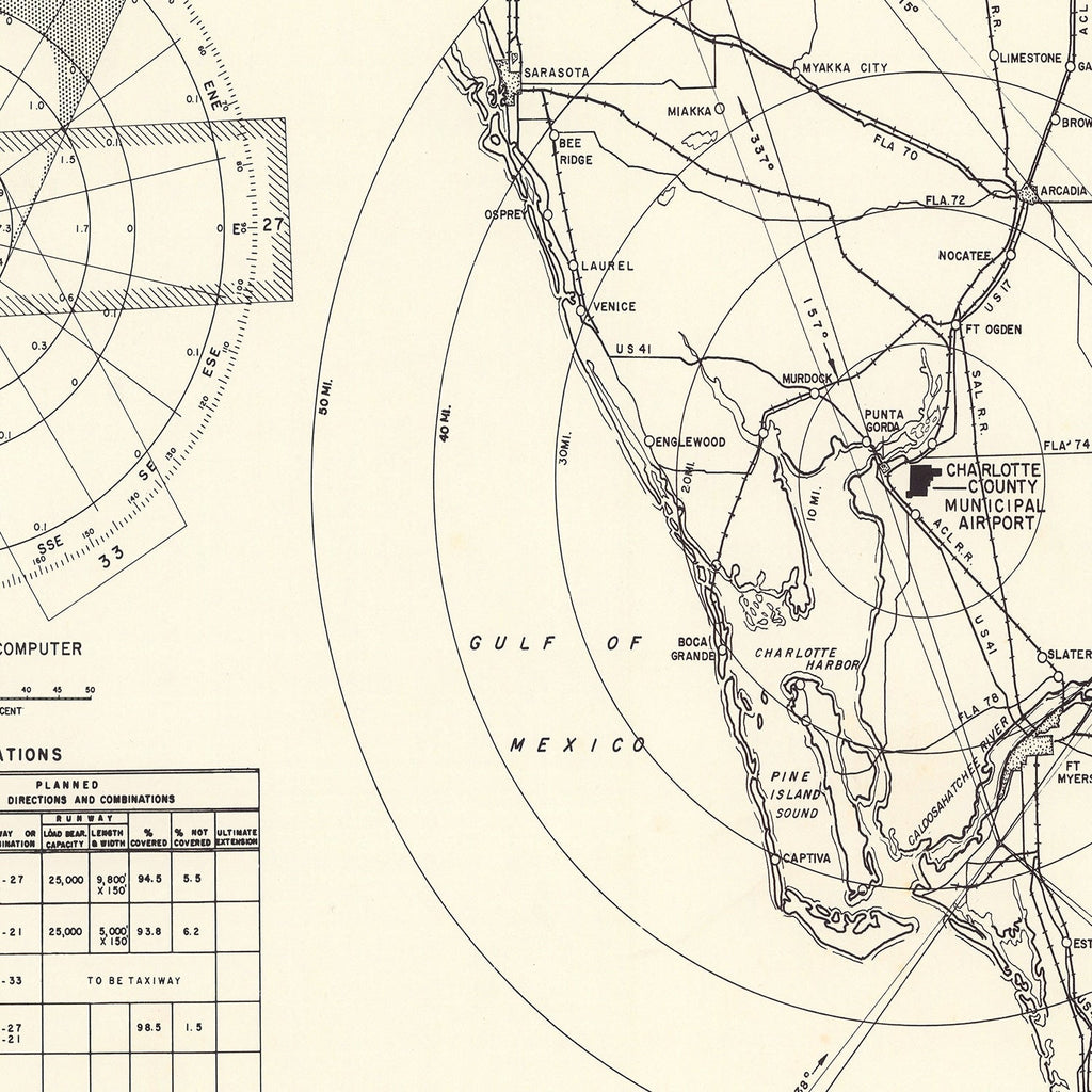 Vintage Map of the Charlotte County Municipal Airport Florida Vicinity, 1952