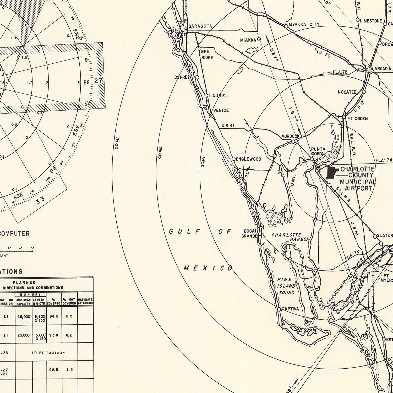 Vintage Map of the Charlotte County Municipal Airport Florida Vicinity, 1952