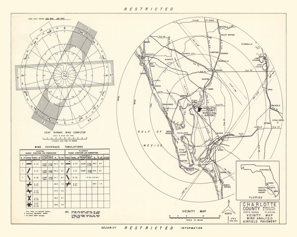 Vintage Map of the Charlotte County Municipal Airport Florida Vicinity, 1952