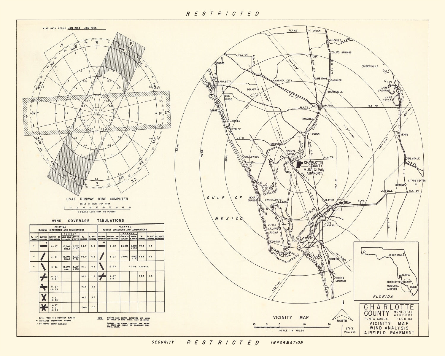 Vintage Map of the Charlotte County Municipal Airport Florida Vicinity, 1952