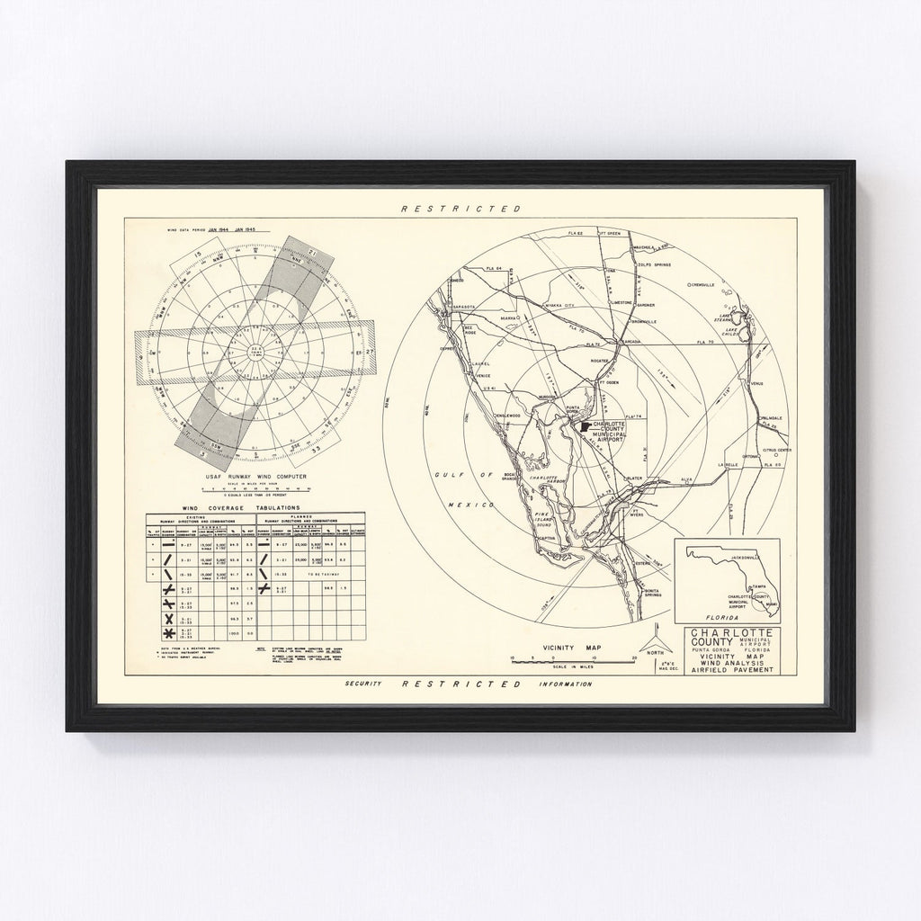 Vintage Map of the Charlotte County Municipal Airport Florida Vicinity, 1952