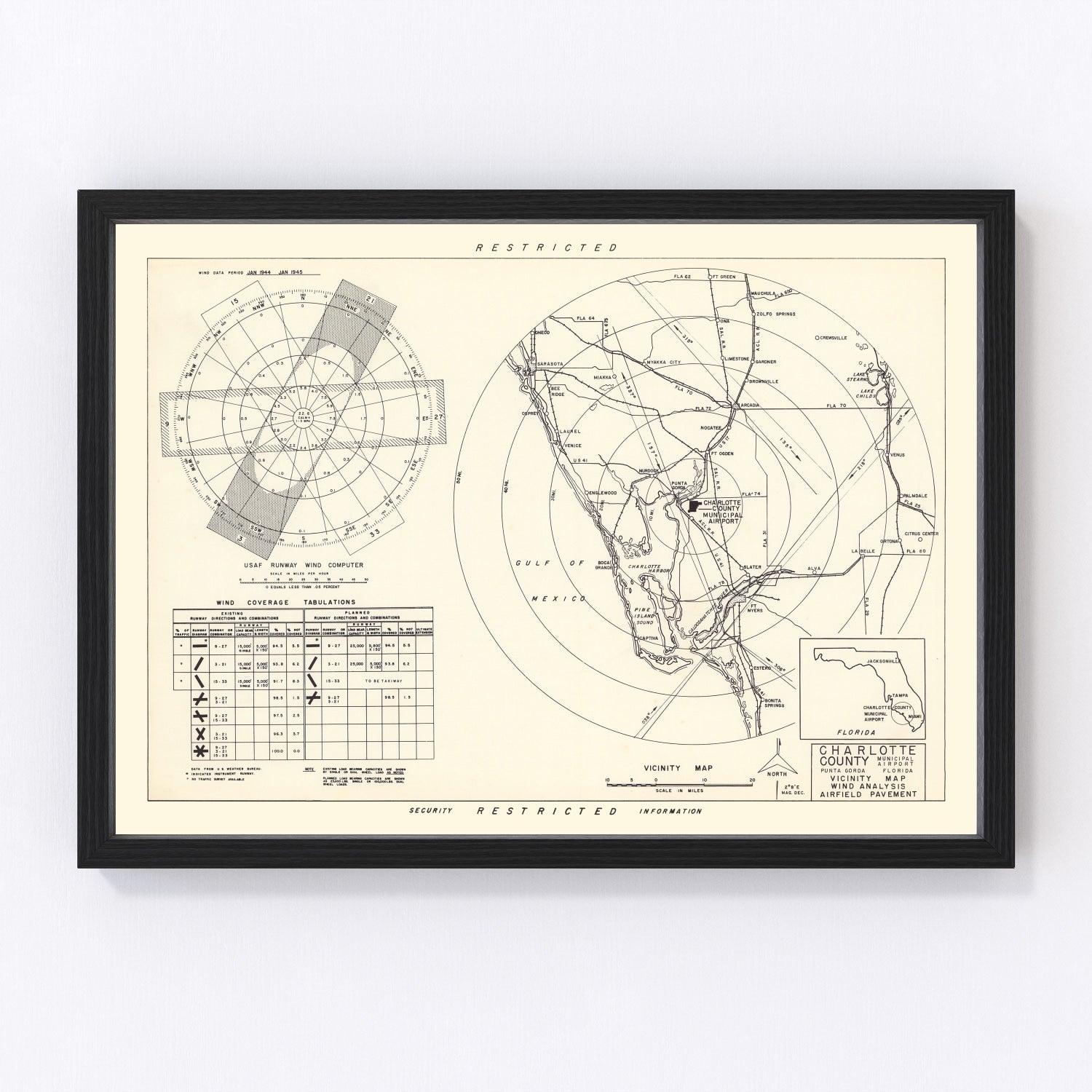 Vintage Map of the Charlotte County Municipal Airport Florida Vicinity, 1952