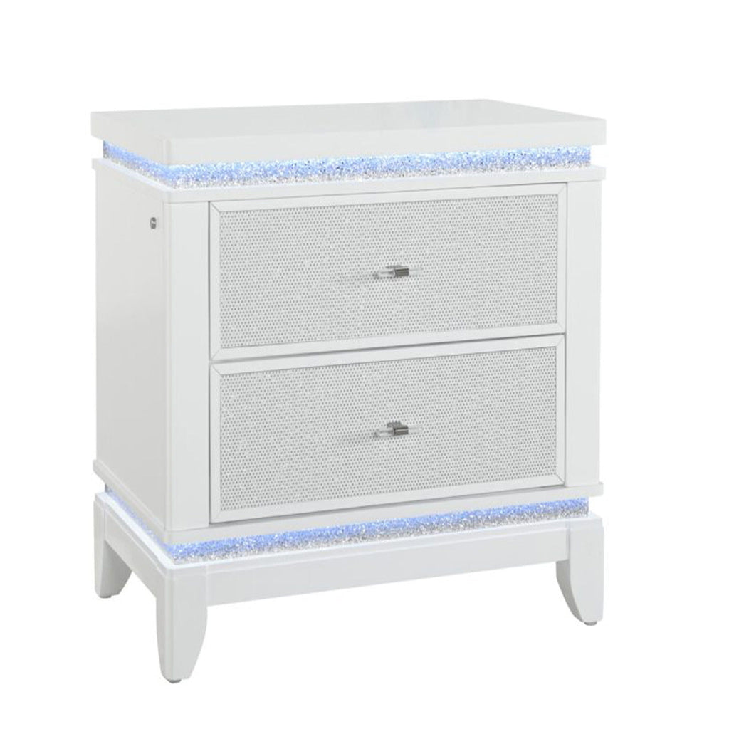 Adalid - Nightstand With Glittered Drawer Front And LED Lighting - White