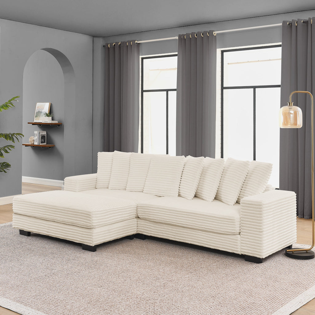 Corduroy Tufted Upholstered Sleeper Sectional Sofa, L-Shaped Modular Convertible Sofa , Can freely change the position of the footrests-Beige(Assembly is required)