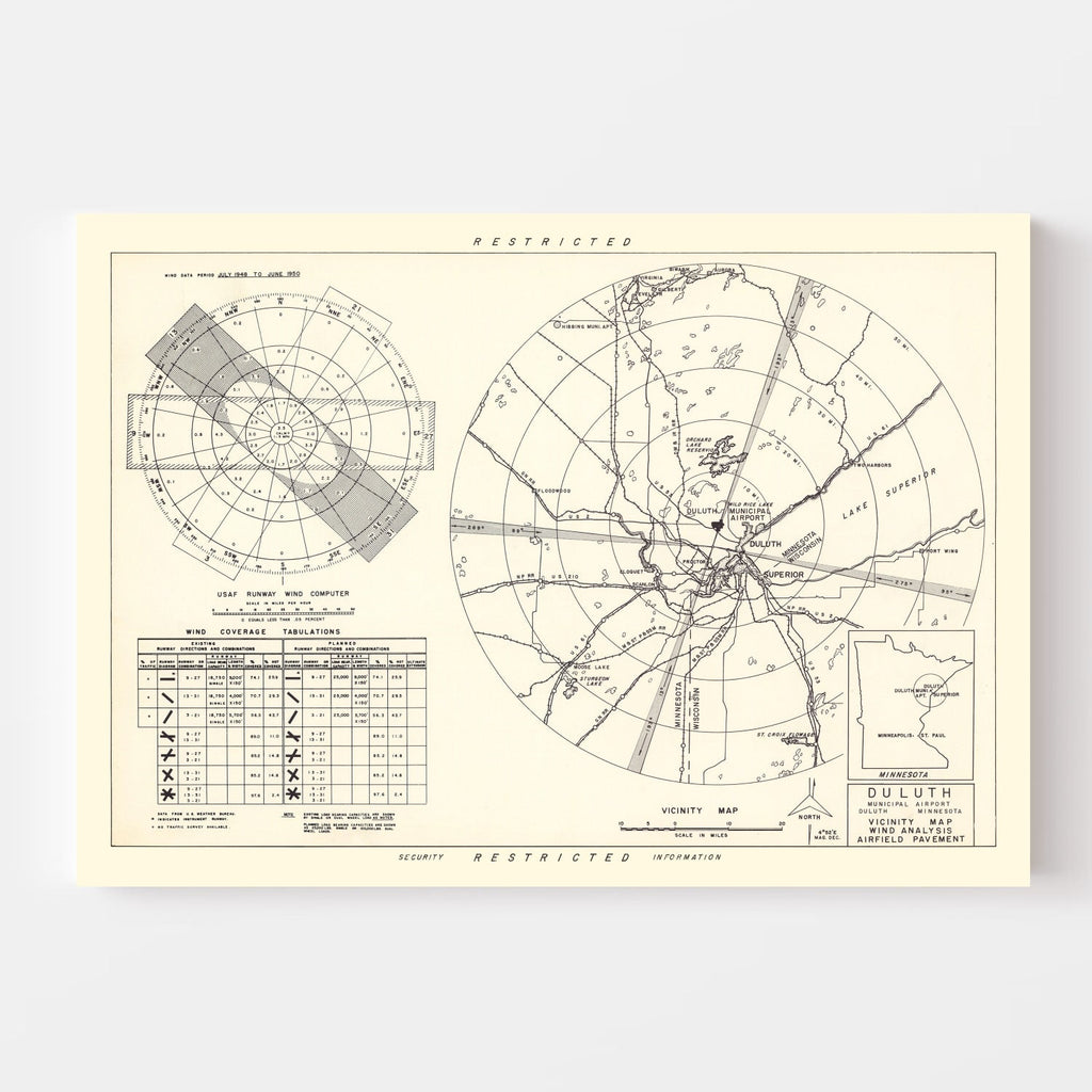 Vintage Map of the Duluth Municipal Airport Vicinity, 1951