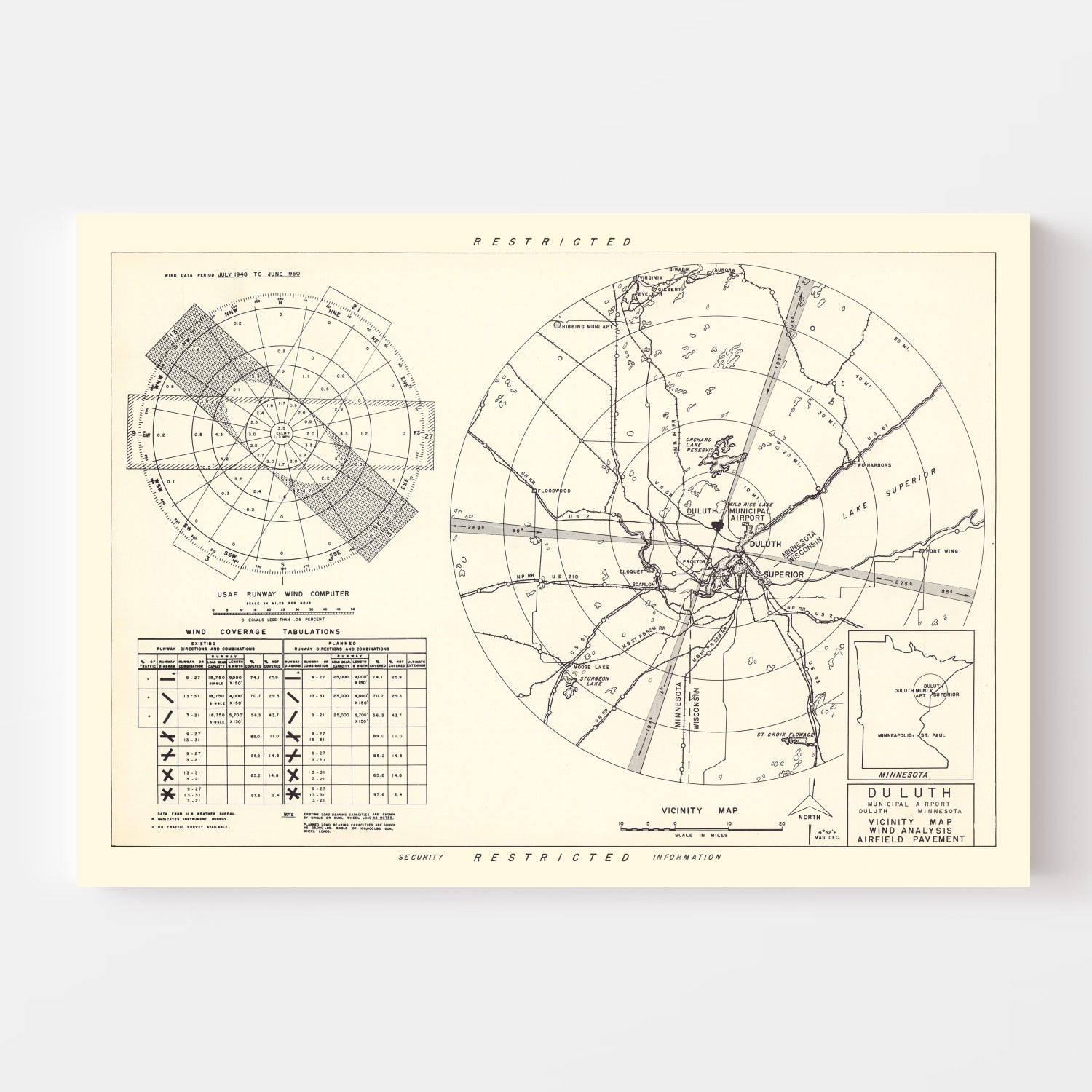 Vintage Map of the Duluth Municipal Airport Vicinity, 1951