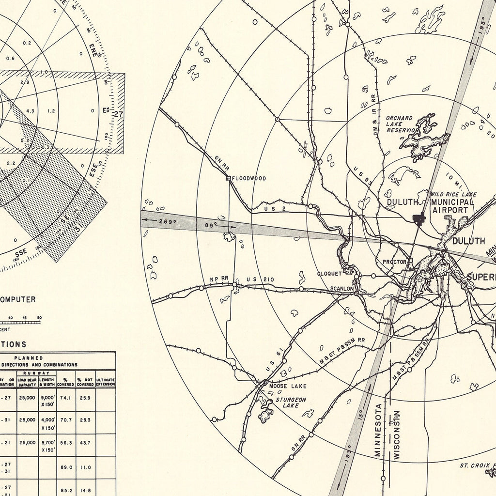 Vintage Map of the Duluth Municipal Airport Vicinity, 1951