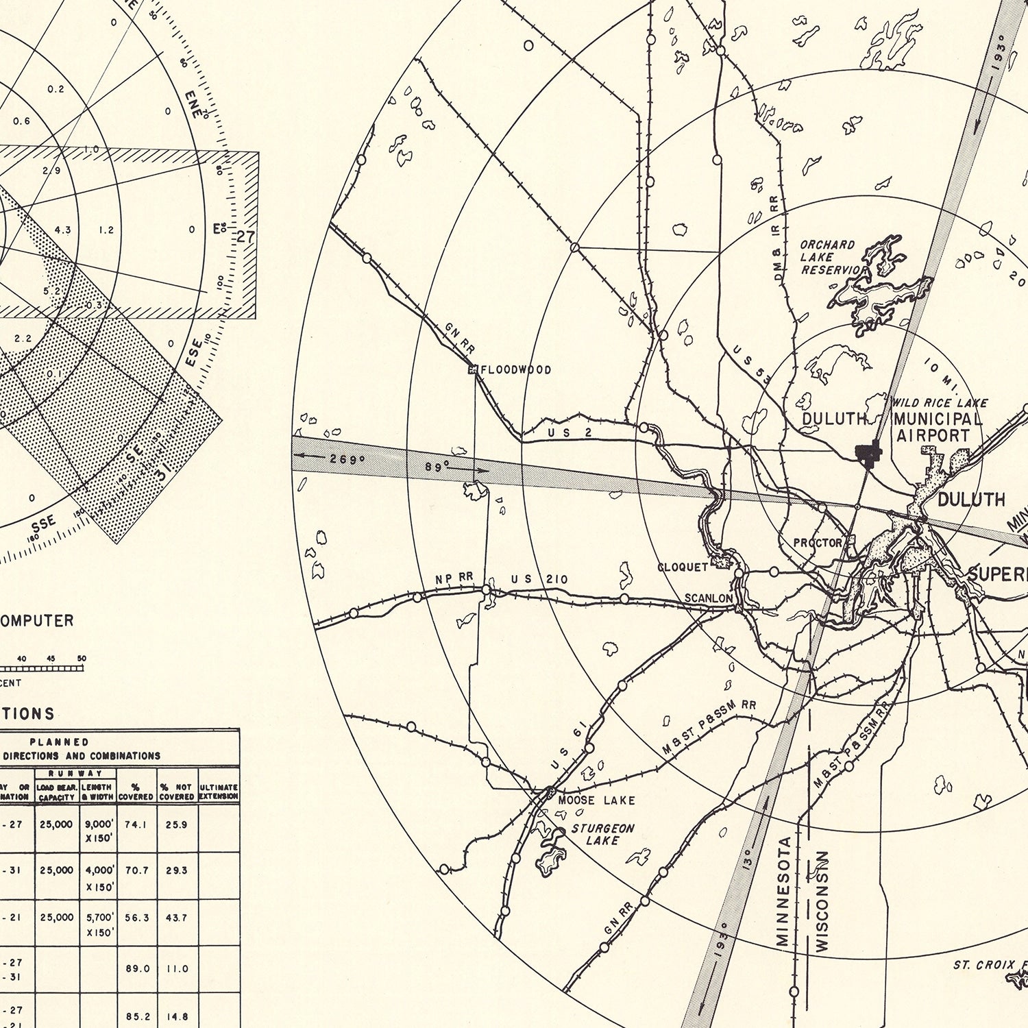 Vintage Map of the Duluth Municipal Airport Vicinity, 1951