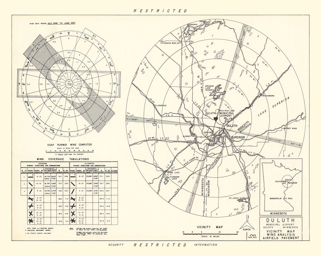 Vintage Map of the Duluth Municipal Airport Vicinity, 1951