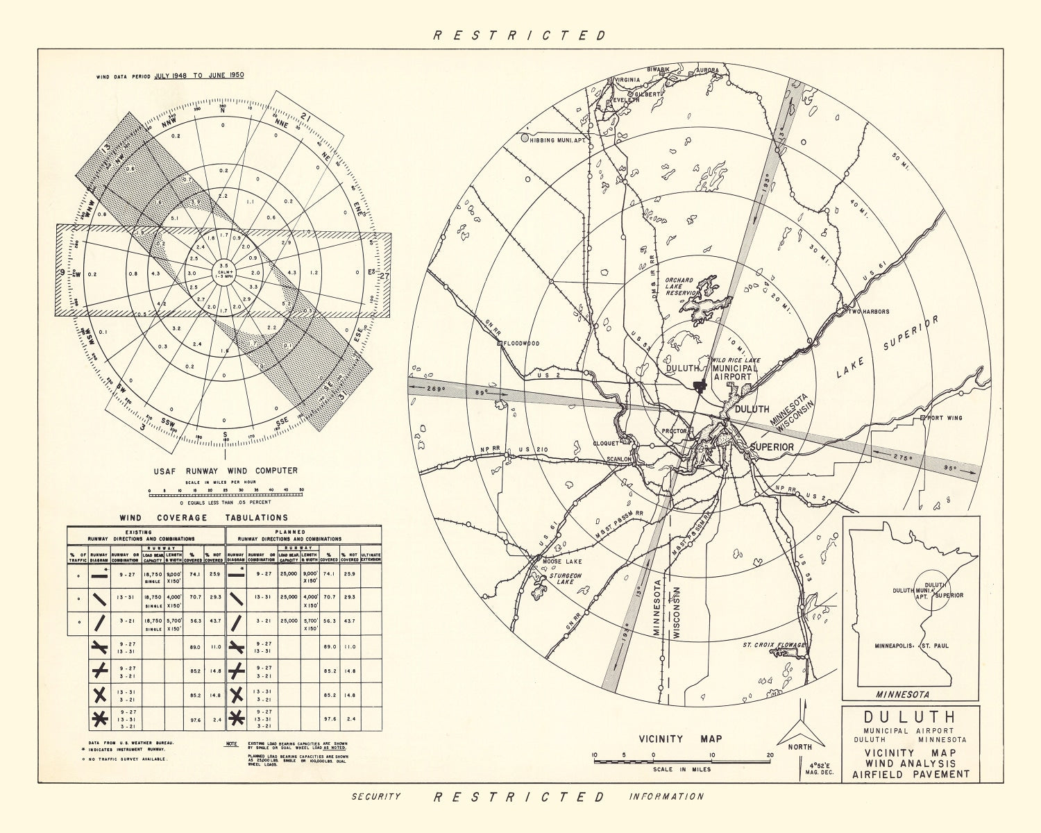 Vintage Map of the Duluth Municipal Airport Vicinity, 1951