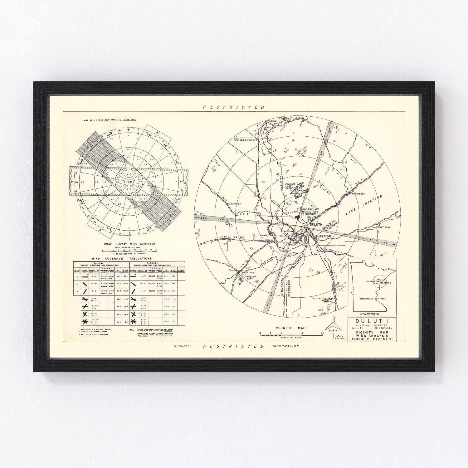 Vintage Map of the Duluth Municipal Airport Vicinity, 1951