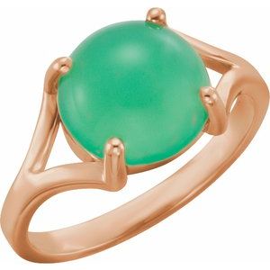 14K Rose Gold 10 mm Natural Blue Chalcedony Cabochon Ring