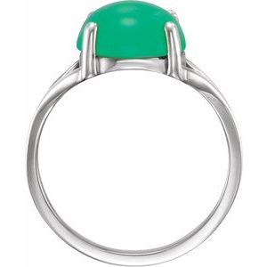 14K White Gold 10 mm Natural Blue Chalcedony Cabochon Ring