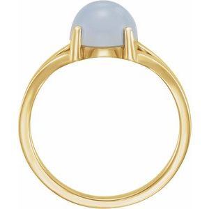 14K Yellow Gold 8 mm Natural Blue Chalcedony Cabochon Ring