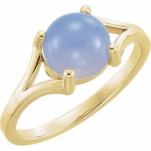 14K Yellow Gold 8 mm Natural Blue Chalcedony Cabochon Ring